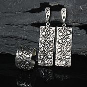 Украшения handmade. Livemaster - original item Earrings and a ring of Rhodium made of 925 sterling silver DD0052. Handmade.