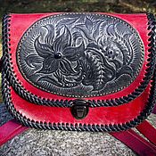 Сумки и аксессуары handmade. Livemaster - original item Shoulder bag red and black with embossed flowers. Handmade.