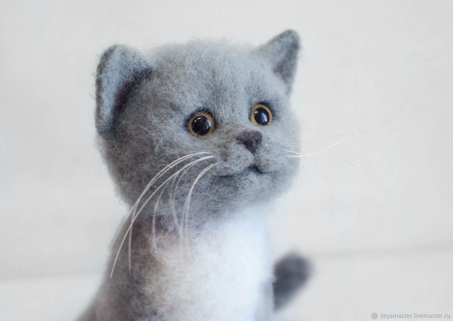 Серый котенок британской породы Бартик. Игрушка из шерсти, Войлочная игрушка, Зея,  Фото №1