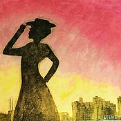 Картины и панно handmade. Livemaster - original item Painting Peter at dawn with a silhouette of a girl 