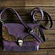 Bag made of genuine leather and suede in the boho style plum, Classic Bag, Peterhof,  Фото №1