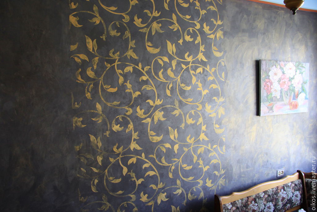 Декор поверхности стены кухни в серых и золотых тонах (эффект шелка), Декор, Санкт-Петербург,  Фото №1