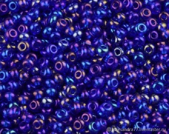 10 grams of 10/0 seed Beads, Czech Republic 61300 Premium Preciosa blue rainbow transparent, Beads, Chelyabinsk,  Фото №1