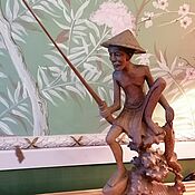 Винтаж handmade. Livemaster - original item Vintage sculptures: Sculpture of a fisherman, pink teak.Indonesia 60 g. Handmade.