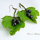Earrings 'black currants'.Flowers from polymer clay, Earrings, Zarechny,  Фото №1