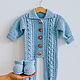 Baby jumpsuit hand knitted cotton (in stock and on order), Overall for children, St. Petersburg,  Фото №1