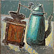 Still Life painting for coffee (brown, turquoise, teapot), Pictures, St. Petersburg,  Фото №1