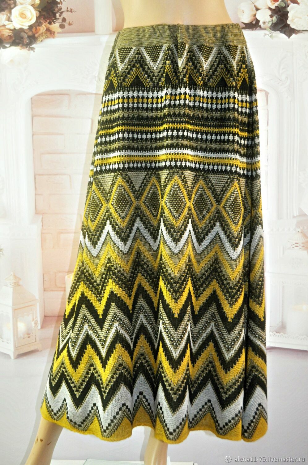 Knitted skirt 'geometry',cotton.46-56 size, Skirts, Gryazi,  Фото №1