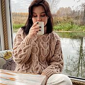 Одежда handmade. Livemaster - original item Jumpers: Knitted jumper for women with knitting needles oversize color powdery beige. Handmade.
