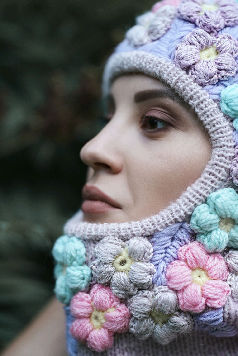 Балаклава женская вязаная с цветами сиреневая Fiori в интернет-магазине ...