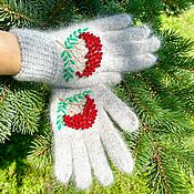 Аксессуары handmade. Livemaster - original item Down gloves for women warm knitted with embroidery ROWAN BEADS. Handmade.