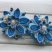 Hairpin machine with a flower of satin ribbons Blue moon