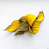 Украшения handmade. Livemaster - original item Leather flower brooch yellow gray Color of the Season yellow with gray. Handmade.