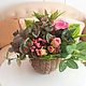 Mini garden of artificial flowers in a basket, Composition, Kaliningrad,  Фото №1