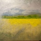 Painting rainbow in a golden field with golden pastel 