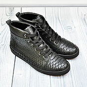 Обувь ручной работы handmade. Livemaster - original item High sneakers, made of genuine python leather, in black.. Handmade.