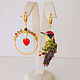 Asymmetric earrings 'Green Woodpecker', Earrings, Moscow,  Фото №1