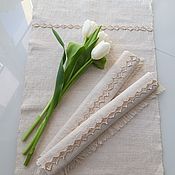 Полотенца: Комплект махровых полотенец с вязаной каймой (кружевом)