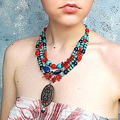 Accent necklace with large pendant red-black with Jasper Dalmatian