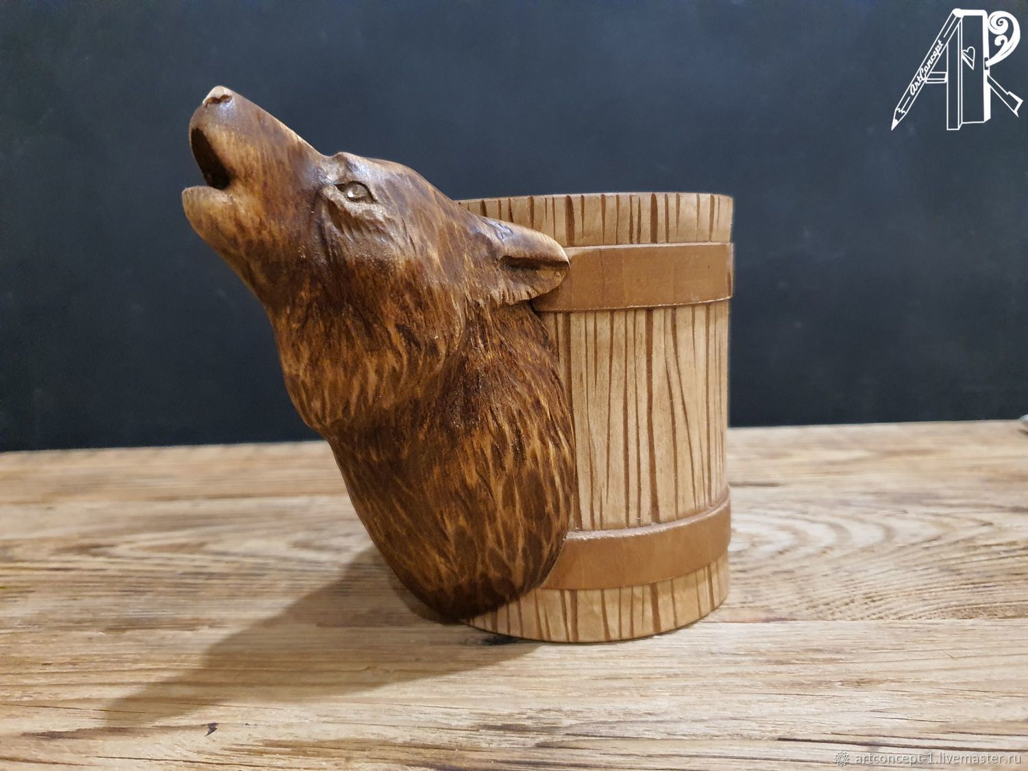 Wooden beer mug ' Wolf'. Hand carved, Mugs and cups, Ryazan,  Фото №1