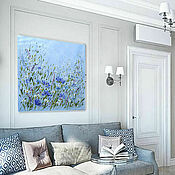 Картины и панно handmade. Livemaster - original item Large interesting paintings with blue flowers in light colors. Handmade.