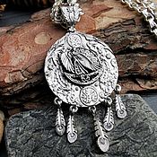 Медальон Волк- (Велес) в солнце - Серебро (3.5 см)