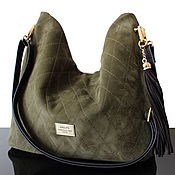 Bag with clasp: Olive suede quilted shoulder bag