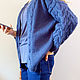  женский вязаный синий кардиган с косами. Кардиганы. SweaterStudio. Ярмарка Мастеров.  Фото №5