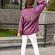 Льняная Рубашка  oversize с вышивкой Мандала фиолет меланж, Блузки, Новосибирск,  Фото №1