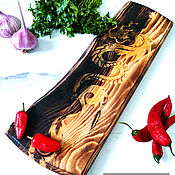 Посуда handmade. Livemaster - original item Cedar cutting board with Dragon engraving RD112. Handmade.