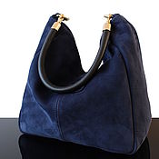 Сумки и аксессуары handmade. Livemaster - original item Crossbody bag: Dark Blue Suede Hobo Bag. Handmade.