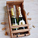 Винная полка деревянная Шампань на 2 винные бутылки и 2 бокала