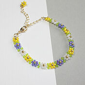 Украшения handmade. Livemaster - original item Yellow-lilac Beaded Floral Bracelet (BB-YLVI). Handmade.