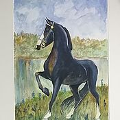 Картины и панно handmade. Livemaster - original item Watercolor landscape with a horse 30 by 40 cm. Handmade.