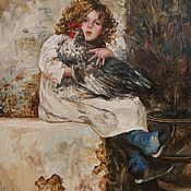 Картина маслом "Натюрморт с цветами и грушей"