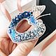 Брошь «Яблоко» Синяя брошь с жемчугом Swarovski Голубая брошка яблоко. Брошь-булавка. Кутюрная вышивка fairytale_brooch. Ярмарка Мастеров.  Фото №4