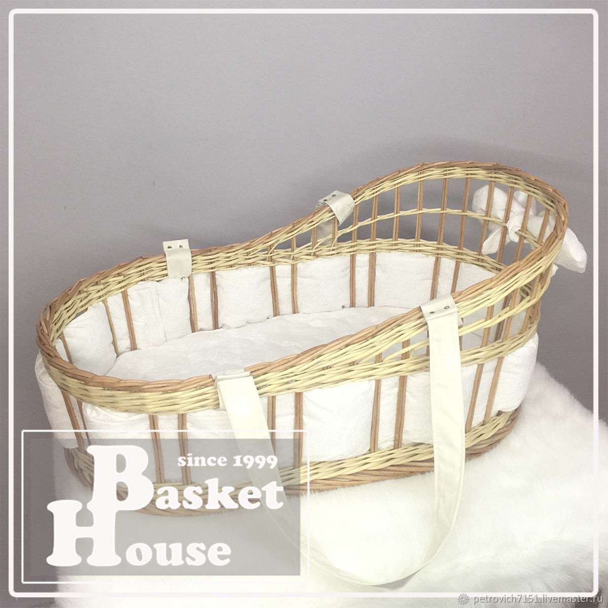 Hooded Wicker Wheel Baby Moses Basket Bassinet Crib With Full Cotton Bedding Set Liner Cover And Mattress - Grey/Pink