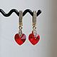 Red Heart Earrings. Gold earrings with Swarovski crystals, Earrings, Ekaterinburg,  Фото №1