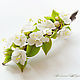 Hair clip 'Sprig of white Crabapple'. Flowers from polymer clay, Hairpins, Zarechny,  Фото №1