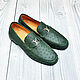 Men's loafers, made of genuine ostrich leather, in dark green color!, Loafers, St. Petersburg,  Фото №1