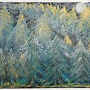Картины и панно handmade. Livemaster - original item Oil pastel painting forest by moonlight 