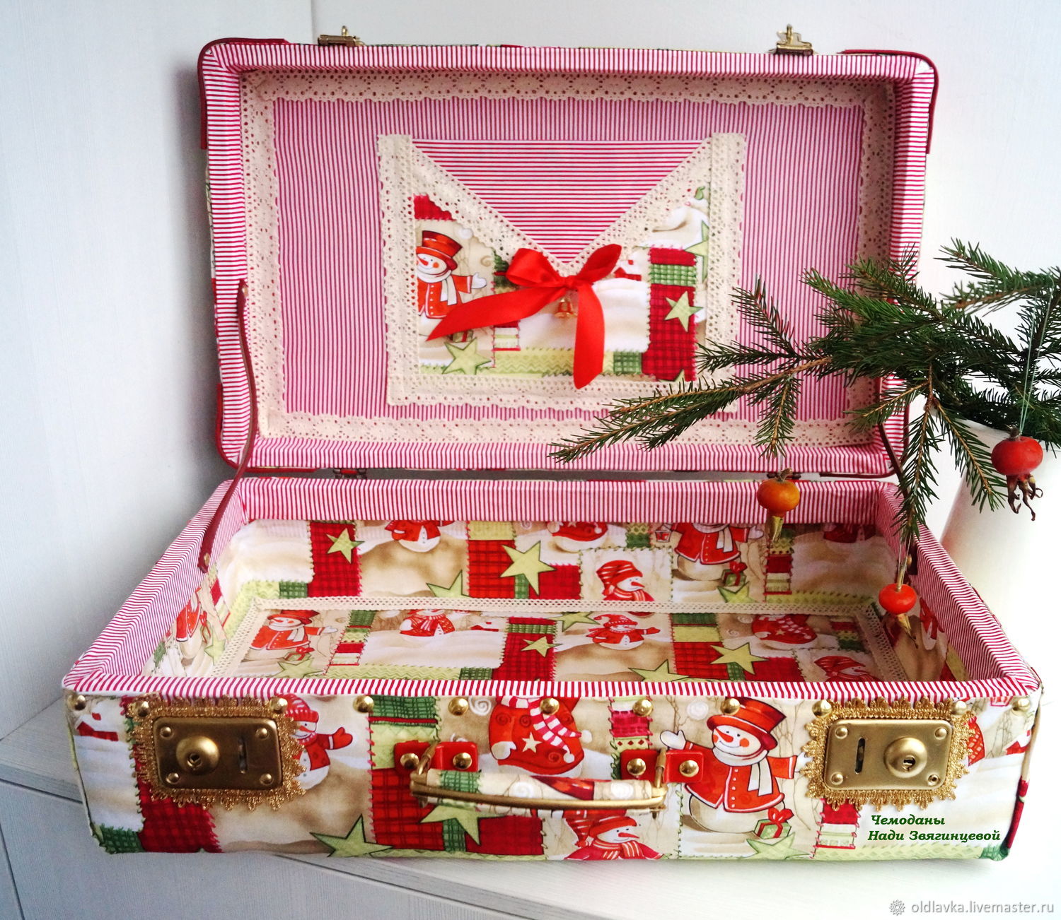 Подарок новогодний чемодан снеговики 2кг. Новогодний чемоданчик. Новогодний кейс. Новогодний подарок чемодан. Чемодан с новогодними игрушками.