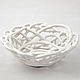 The candy bowl vase White openwork`. Woven ceramics Elena Zaichenko
