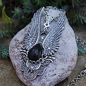 Украшения handmade. Livemaster - original item Silver plated Pendant "Angel" Obsidian, Black, Necklace. Handmade.