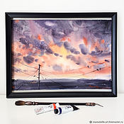 Картины и панно handmade. Livemaster - original item Sunset. Watercolor painting (purple, yellow, red, orange). Handmade.