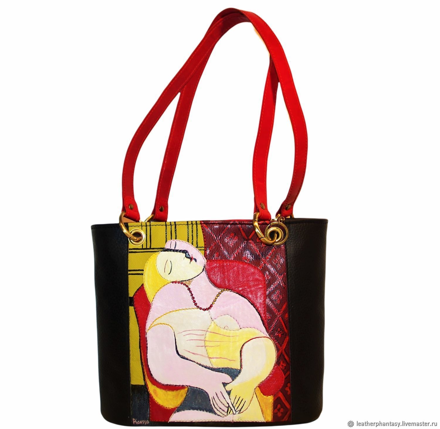Leather woman artistic handbag Picasso Woman with a flower", Classic Bag, Bologna,  Фото №1