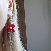Украшения handmade. Livemaster - original item Coral Flower Earrings Red Coral White Pearl Boho Jewelry. Handmade.