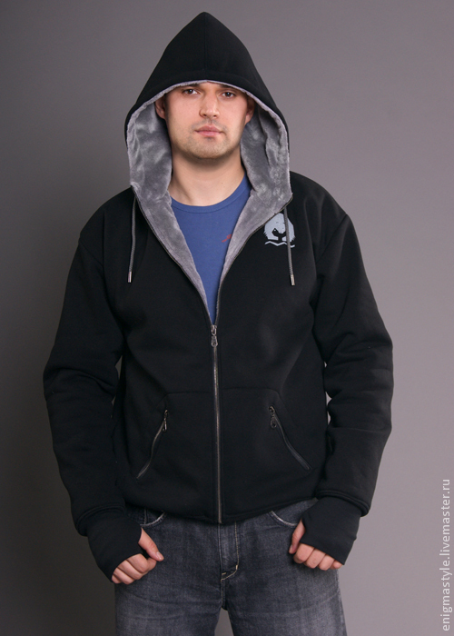 Fur hoodie, black hoodie with bear pattern, Sweatshirts for men, Novosibirsk,  Фото №1