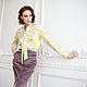 Блузка из хлопка Цветы, блузка с бантом серая желтая в офис, Блузки, Новосибирск,  Фото №1