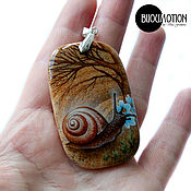 Украшения handmade. Livemaster - original item Snail necklace. Lacquer miniature. Hand painted jasper pendant. Handmade.